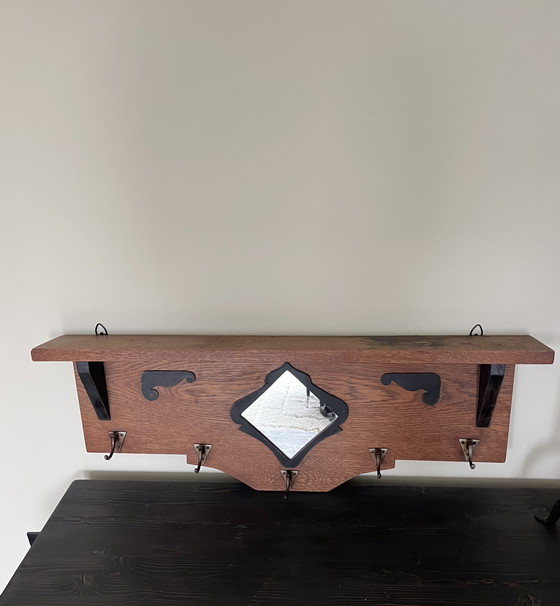 Image 1 of Wooden Coat Rack with Mirror