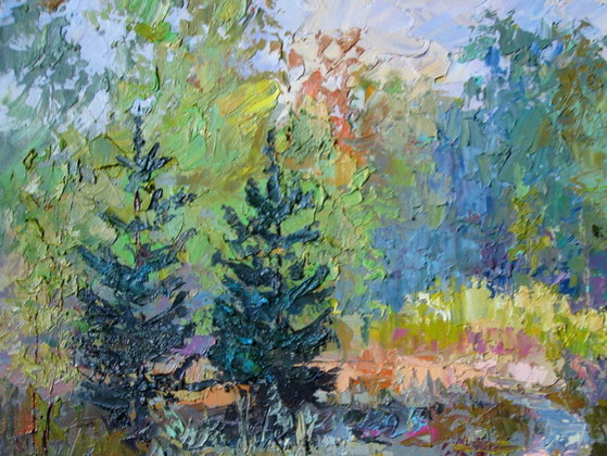 Pittura a olio originale Paesaggio naturale Radura nel bosco – Dipinti e disegni, Canvas (photo 4 of 8)