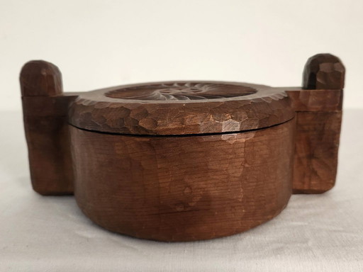 Hand-carved salt box, folk art, France, 1950