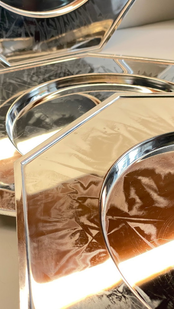 Image 1 of Set van 6 vintage zilveren metalen borden