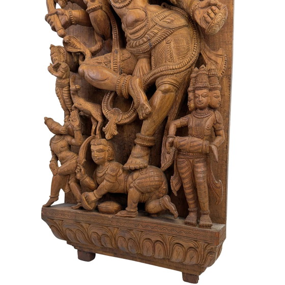 Monumentaal Antiek Zuid-Indiaas Houten Tempelpaneel van Shiva's Kosmische Dans (107 cm) – 17 kg Massief (photo 4 of 9)