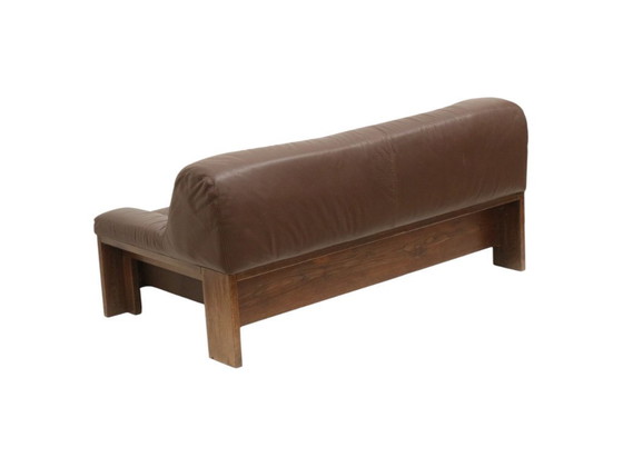 Image 1 of Brutalist 2-Seater Leather Sofa - Brown Leather with Wenge Wood Frame