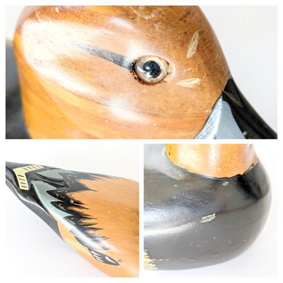 Image 1 of Scultura d'epoca in legno di anatra intagliata e dipinta a mano | Arte popolare degli anni '70