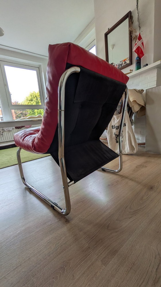 Pixi By Gillis Lundgren - Ikea 1970, Ikea Gillis, Armchairs, Metal, Textile, Red, Vintage (photo 4 of 7)