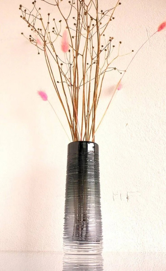 Image 1 of Mid-century modern Scandinavian crystal glass art vase in smokey grey colour by Edenfalk, Skruf, Sweden