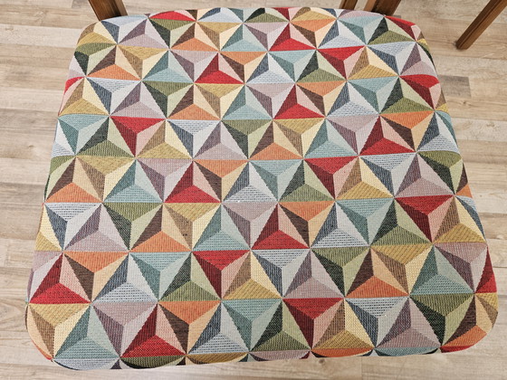 Image 1 of Beuken eetkamerstoelen met geometrische zitting uit 1950