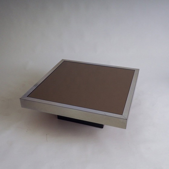 Image 1 of Tavolino in acciaio inox con piano in vetro marrone