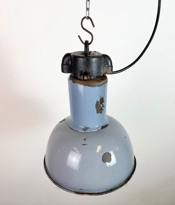 Image 1 of Industrial Grey Enamel Bauhaus Pendant Lamp, 1930s