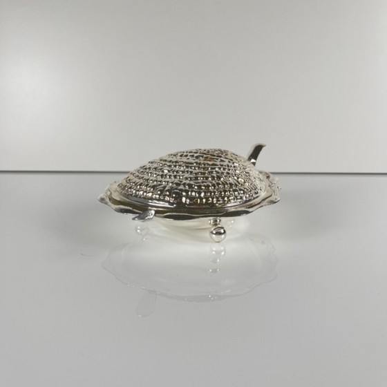 Image 1 of Beurrier vintage en métal "Huitre" et insert en verre, 1970