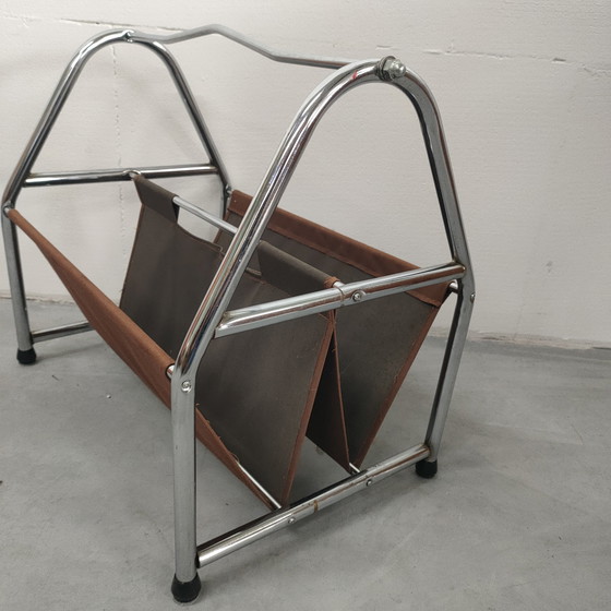 Image 1 of Zeldzame stijlvolle vintage jaren 60-70 chromen tijdschriftenrek lectuurbak 