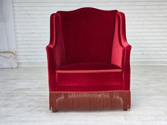 1970er, Dänischer Hochlehner Sessel, Möbelvelours, Eschenholzbeine – Velvet, Wood (photo 16 of 16)