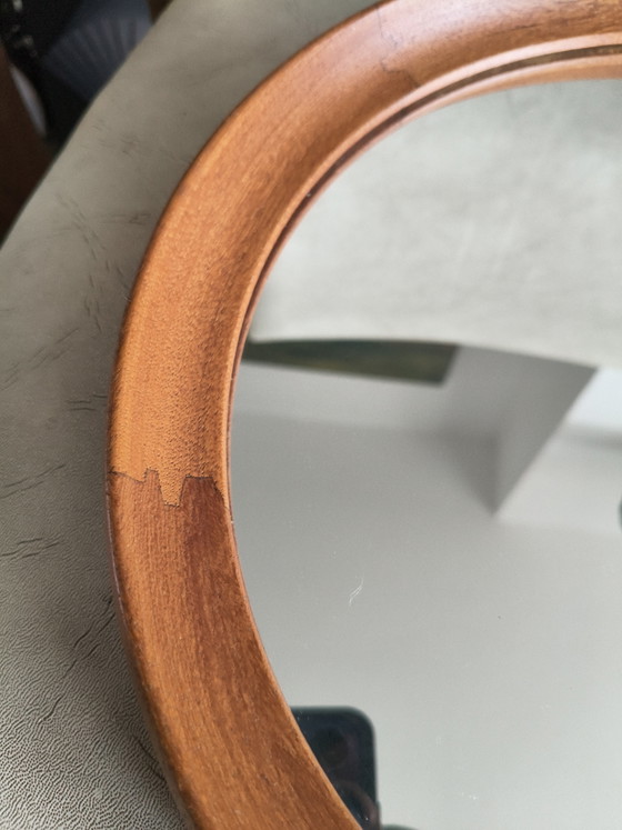 Image 1 of Vintage O.W. Hack Mirror – Teak & Leather – 1960s (Dutch Design) Description: