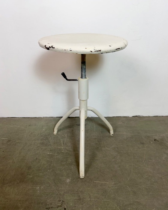 Image 1 of White Industrial Iron Height Adjustable Stool, 1960s