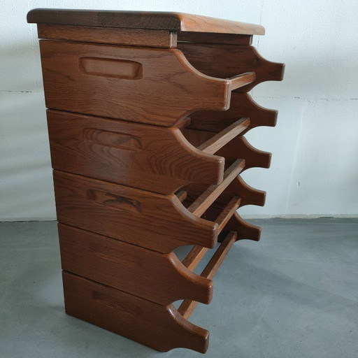 Rare 50s Oak Vintage Wooden Bottle Rack/Wine Rack With Top Shelf