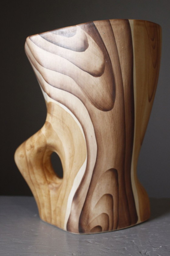 Image 1 of Grandjean Jourdan in Vallauris - Large satin-finish faux wood vase, France, 1950s