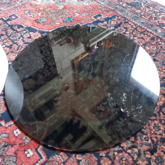 Image 1 of Opal Mőbel table with metal base, wood and glass