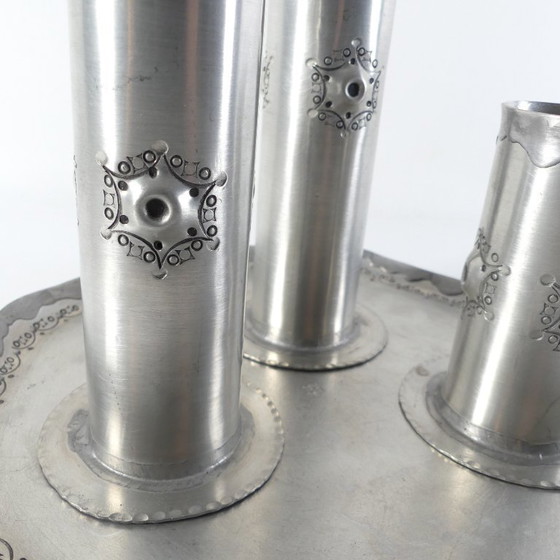 Image 1 of Brutalist 1960s, 3 candlesticks, 1 tray, Leif Rubach, Norway