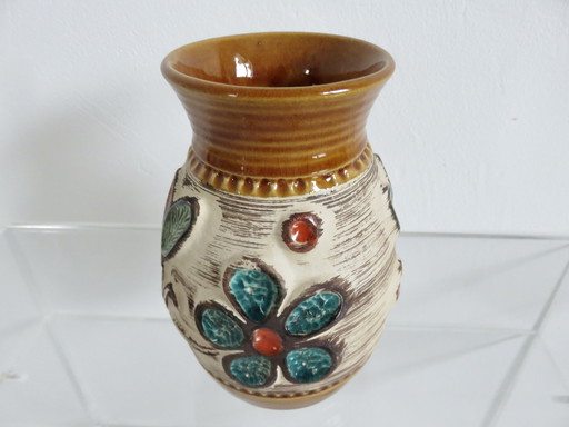 Vase En Céramique West Germany Au Motif Floral, Années 60