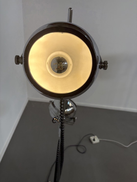 Image 1 of Vintage Chrome With Black Spaceage Eyeball Floor Lamp Sixties