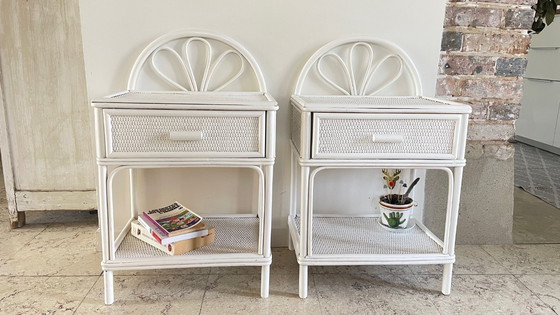 Image 1 of Coppia di comodini vintage in rattan