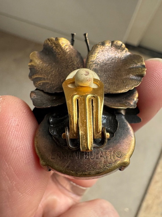 Image 1 of Ermani Bulatti bronze dragonfly clip on earring - Art Nouveau style