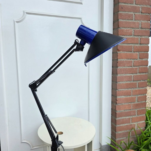 Lampe Architecte Ikea vintage, bleue et noire. Style Memphis, années 1980.