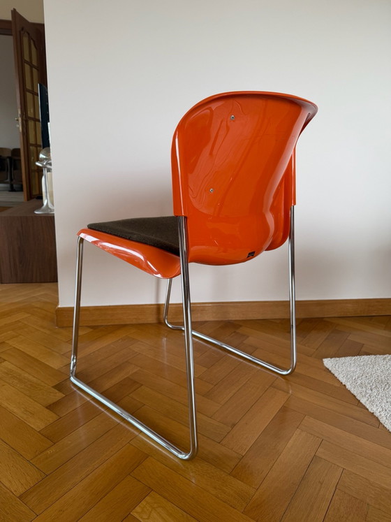4 x Drabert SM400K par Gerd Lange 1976 – Orange / Chrome – Chaises de salle à manger, Plastique, Textile (photo 2 of 5)