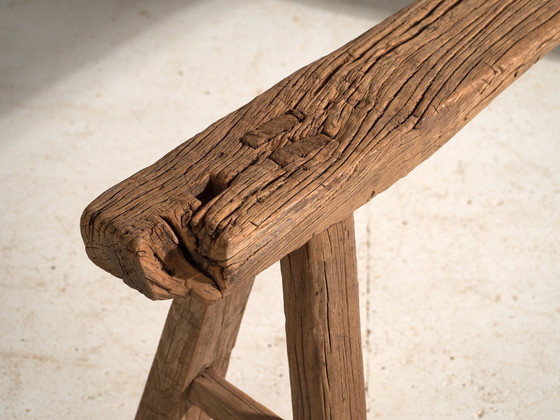 Antique Elm Wood Bench, China, circa 1900, Benches, Rustic (photo 4 of 8)