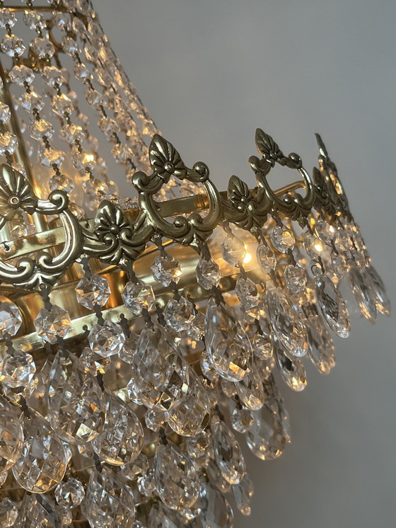 Image 1 of Xl chandelier crystal pendants bronze frame vintage