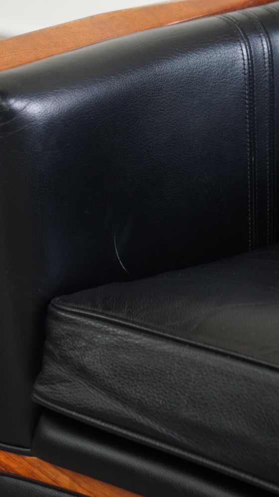 Image 1 of Black cowhide leather and wood Art Deco design armchair by Schuitema from the decoforma series