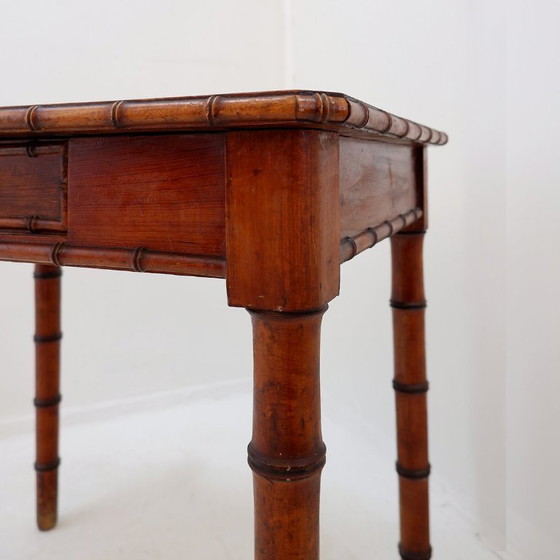 Image 1 of French desk in pine with a bamboo-like finish - Early 20th century