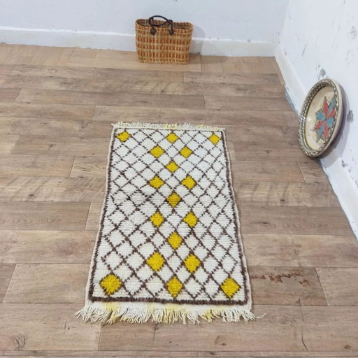 Moroccan Wool Mat (Small) – 100% Wool Boho Style Handwoven (113 × 63 cm)