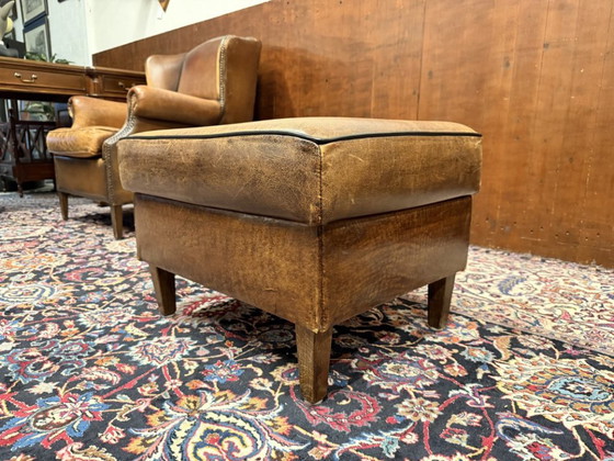 Set Poltrona e Pouf Classico in Pelle di Pecora Inglese – Poltrone, Legno (photo 12 of 13)