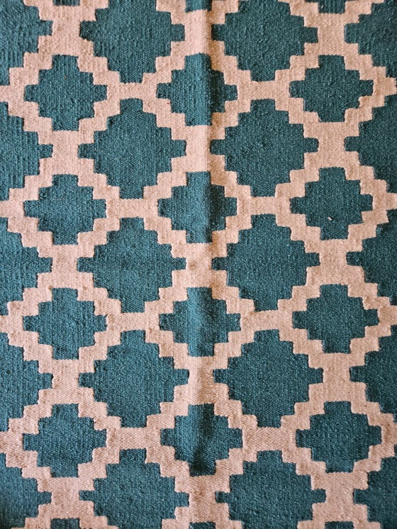 Image 1 of Senon Kilim Läufer 90 × 160 cm - Handgefertigt in Ägypten - Grüner Diamant, Flachgewebe