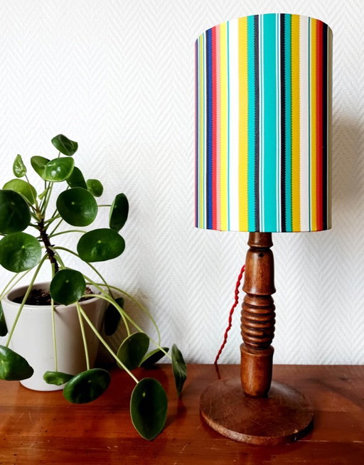 Vintage Turned Wood Lamp and Custom Shade