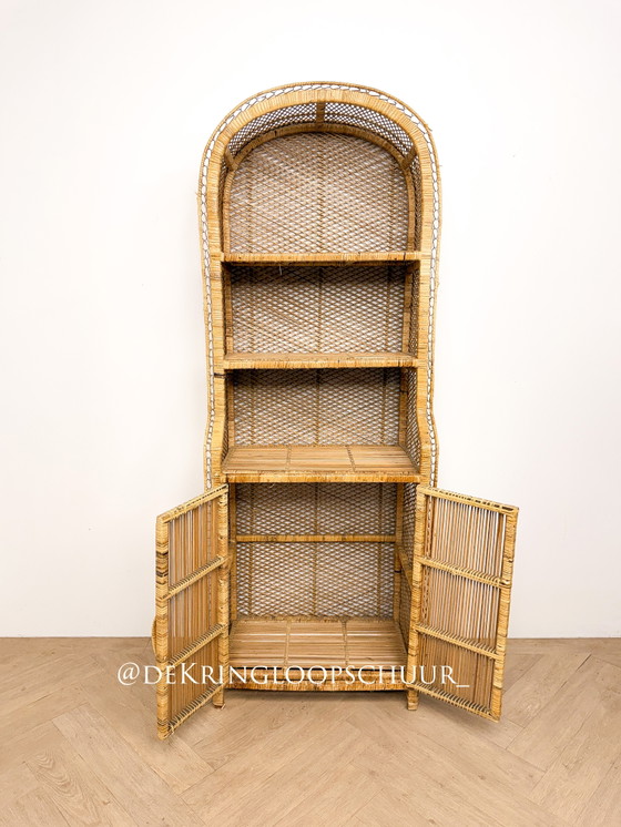 Image 1 of Vintage rattan wicker arched cabinet with doors