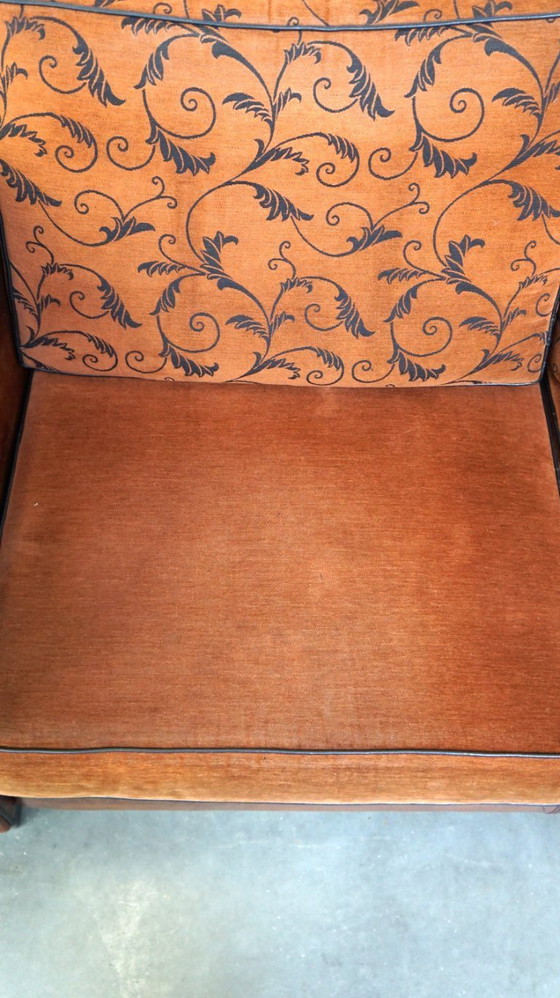 Image 1 of Cómodo sofá de piel de oveja de 2,5 plazas con cojines de tela