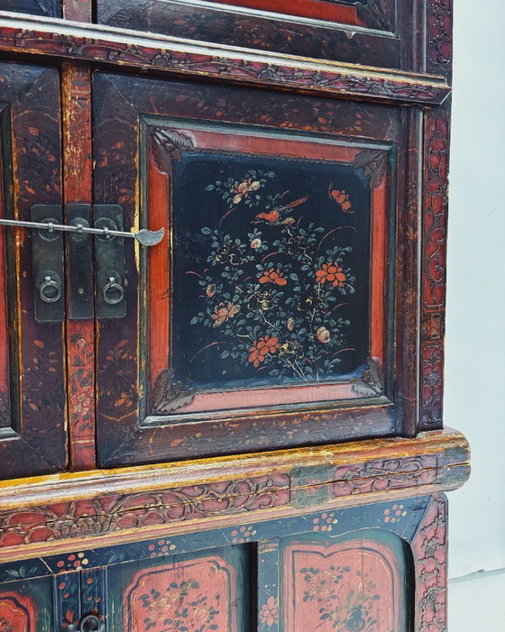 Vintage Chinese Black & Red Cabinet – Metal, Wood (photo 3 of 19)