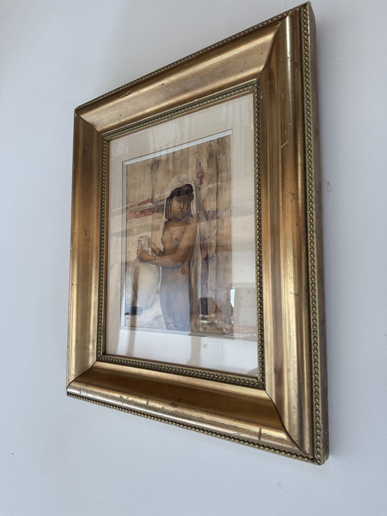 Image 1 of Antique Orientalist Nude Watercolor