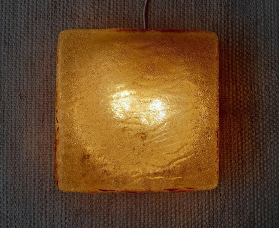 Image 1 of Suspension carrée en verre impressionnante de RZB Leuchten, suspension vintage en verre avec relief.