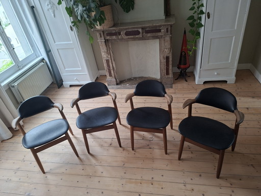 Set of 4 Cow Horn Chairs, Sixties Design – eetkamerstoelen, Skai, Wood (photo 2 of 15)