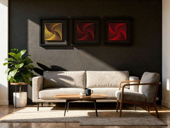 Image 1 of 3D-gedrucktes geometrisches Spiralkunstwerk – Seiden-PLA auf Leinwand – Gerahmte, limitierte Auflage (2026)