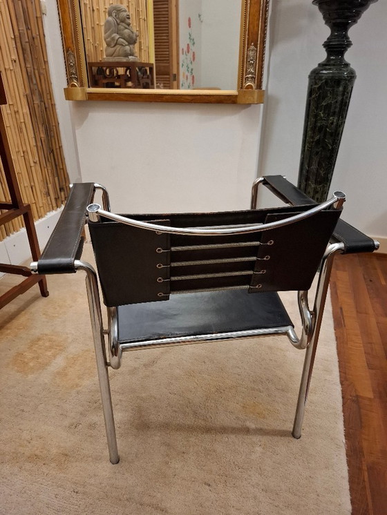 Image 1 of 1 mal Alias 109 Italien Spaghetti Sessel (Farben Chrom & schwarzes Leder) In gutem gebrauchten Zustand mit Gebrauchsspuren.