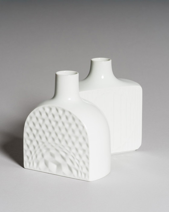 Image 1 of Architectural Pairing: Two White Porcelain Vases by Fürstenberg, West Germany, 1970s