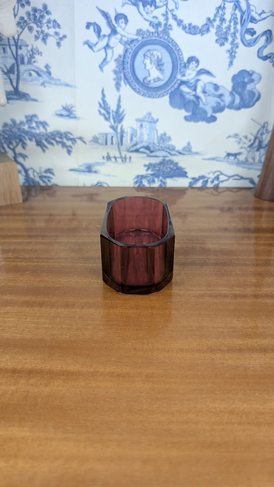 Image 1 of Moser Karlsbad Art Deco Enamelled Crystal Amethyst and Gold Mini Planter