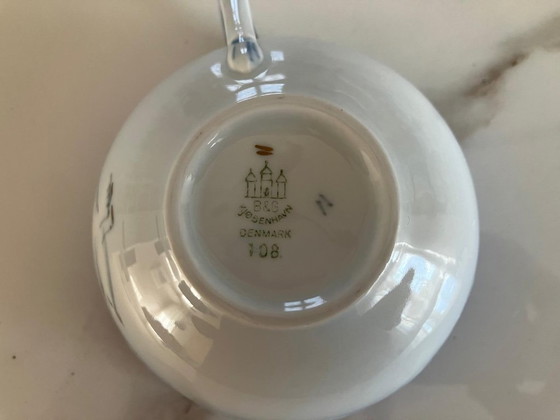 Juego de café y postre Bing & Grøndahl "Seagull" con borde dorado - 23 piezas, Loza, Porcelana, Azul (foto 6 de 9)