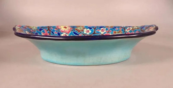 Longwy enamels, Important lobed plate with polychrome floral decoration, 20th century, Bowls, Porcelain (photo 6 of 12)