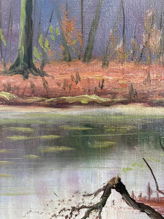 Image 1 of Vintage original forest landscape oil painting, circa 1960s