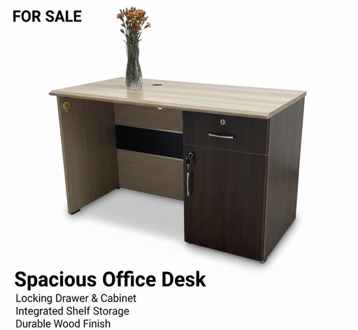 Scrivania da ufficio in legno massello con contenitore