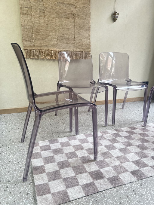 Set Of 4 Lilac Plexiglass Casprini Chairs Model Tiffany